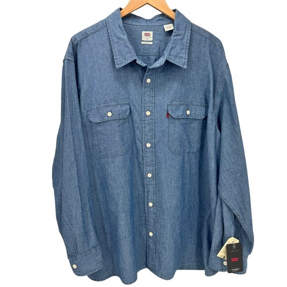 Levi's Chambray Shirt Mens XXL Worker Relaxed Fit Button Up Blue Coastal NEW - Picture 1 of 10